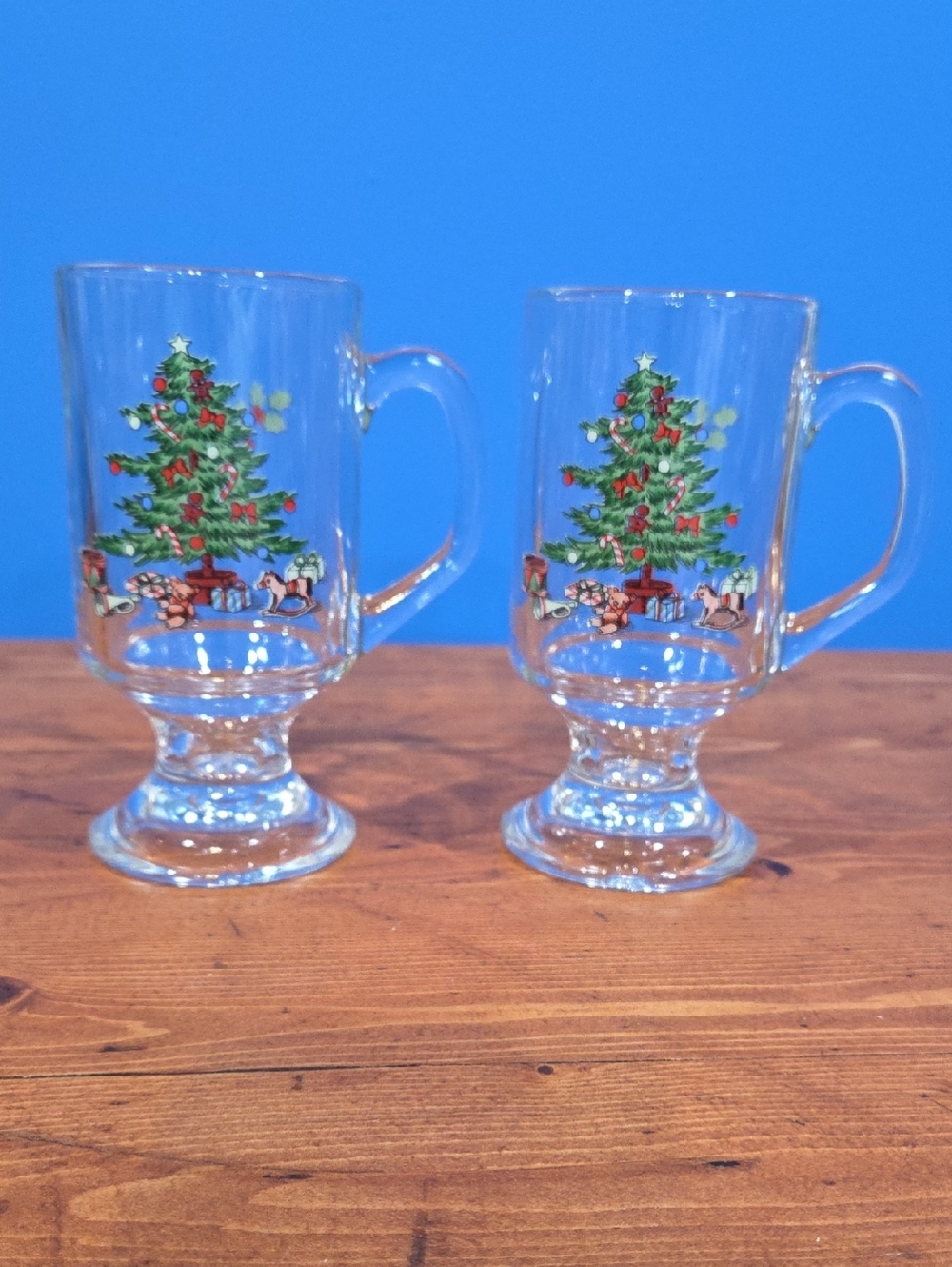 Holiday Christmas Tree Footed Glass Mugs - Clear (Set of 2)